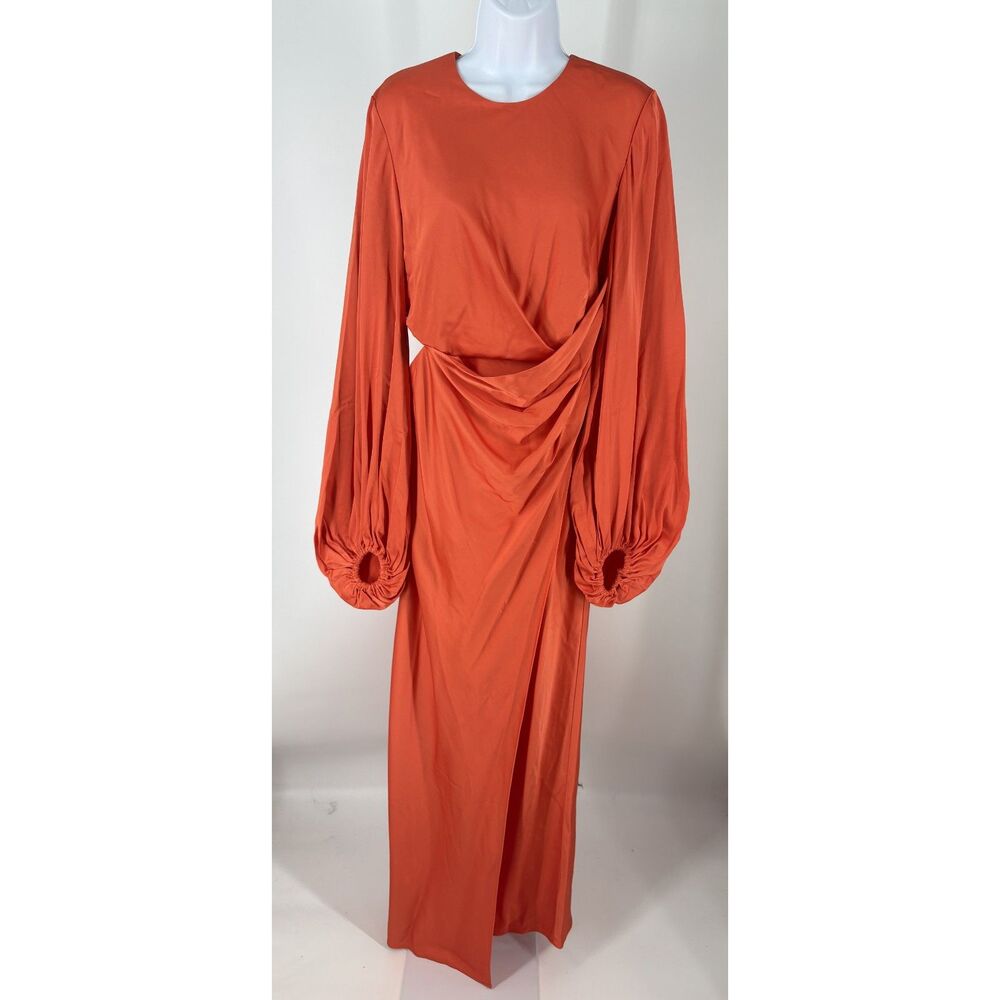 NWTs Anthropologie Orange Draped Dress | Long Sleeve Balloon Sleeve